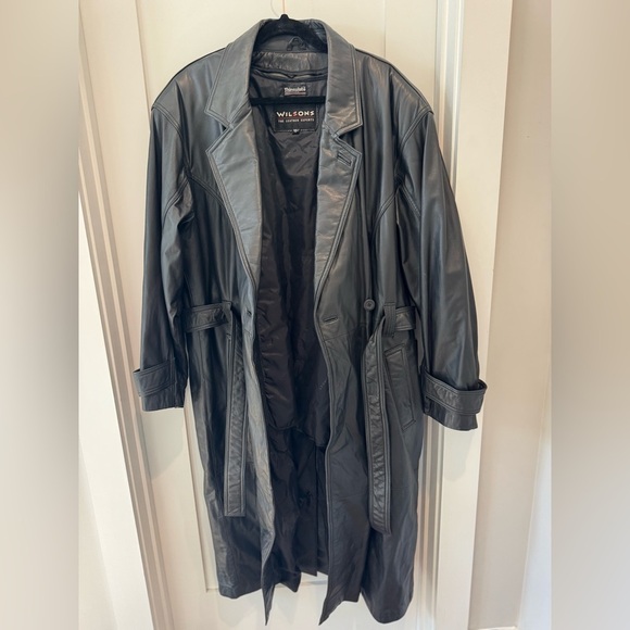 Women’s Wilsons Leather Trench Coat. SZ L Black y2k - Picture 5 of 7
